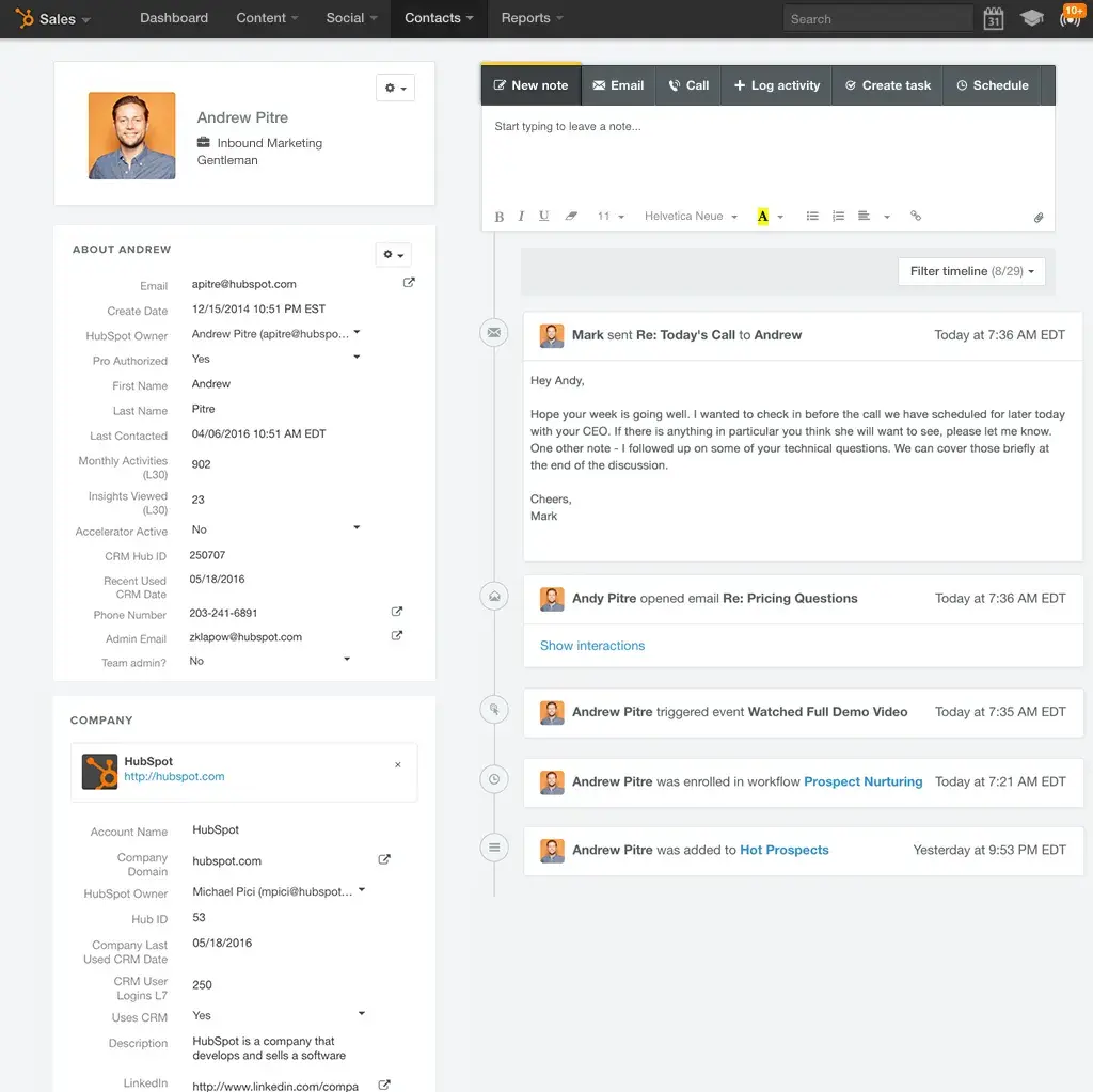 screenshot showing a contact in hubspot crm, a crm for utilities companies