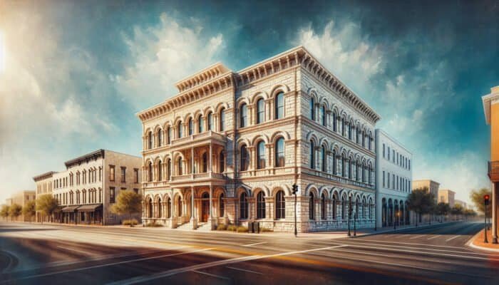 Restored limestone facade of historic building, showcasing vibrant colors and textures, enhancing architectural elegance.