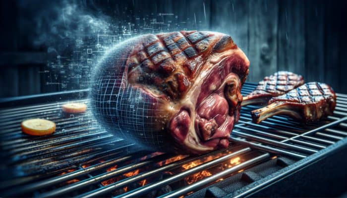 Succulent lamb shoulder slow-cooked and grilled lamb chops sizzling on a BBQ grill.