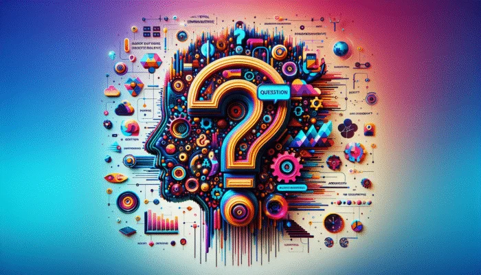 A vibrant digital interface with engaging questions enhancing user interaction on an AI Q&A platform.