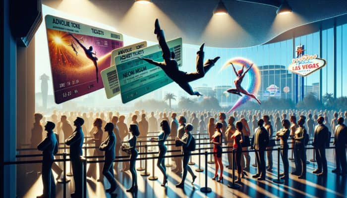 Tourists in Las Vegas using advance tickets to skip lines at Cirque du Soleil and Neon Museum.