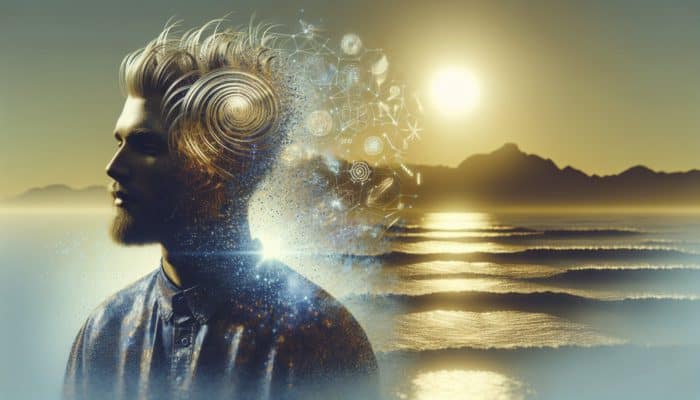 Person applying hair mask, revitalized hair glowing in sunset, post-summer hydration.