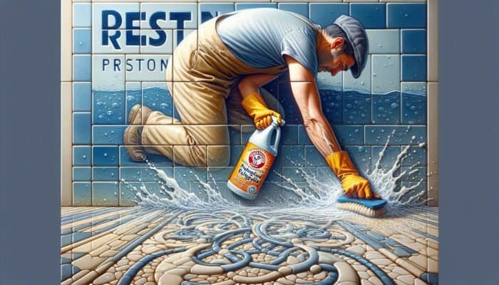 A person using vinegar and baking soda to clean grout in Preston, achieving a sparkling result.
