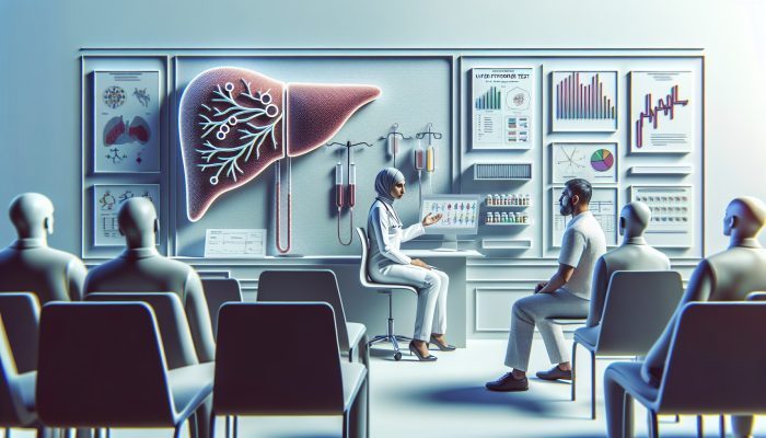 Person in Herne Bay discussing liver function test results with healthcare provider in modern medical office.