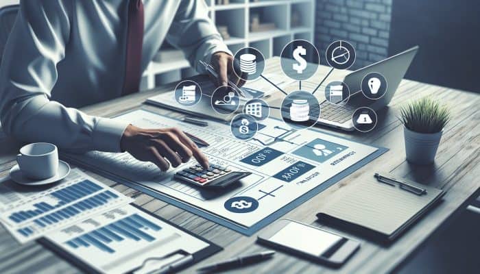 Person planning budget on spreadsheet in home office, focusing on loan repayments.