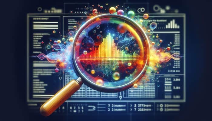 A credit score report with a magnifying glass on the "Immediate Effects of Debt Consolidation" section, showing dynamic graphs and numbers.