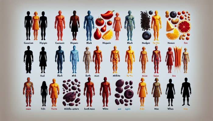 Chart showing normal ferritin levels for men and women, with age ranges and iron-rich foods.