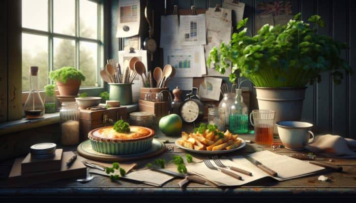 Fresh parsley garnishing traditional British shepherd's pie and fish and chips, adding flavor and detox benefits.