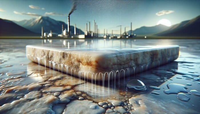 Travertine stone with penetrating sealer, maintaining natural texture and color, repelling water and stains.