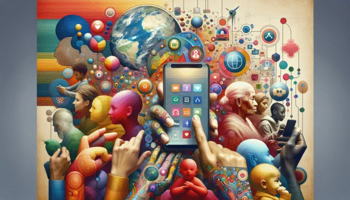 A vibrant mobile interface featuring large text and intuitive navigation, catering to diverse global users.