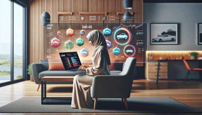 Person using laptop to compare car rental deals on website in cozy home office.