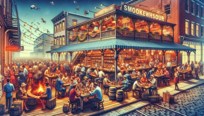 A bustling Southern smokehouse and raw bar in Louisville with over 300 whiskeys, especially bourbon, paired with Southern dishes.