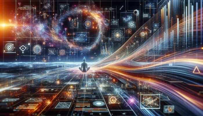 Glowing AI networks analyzing data streams for personalized debt solutions in a digital landscape.