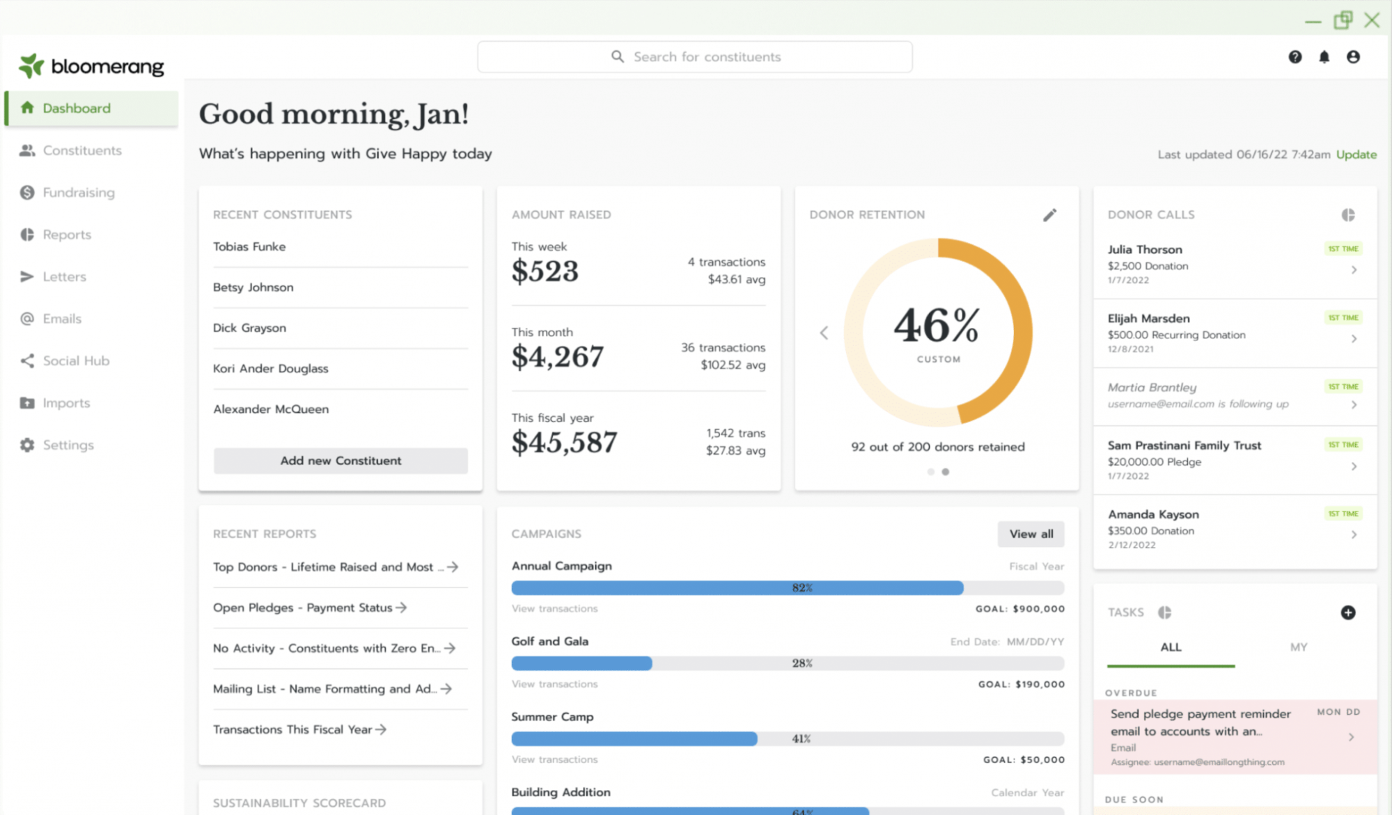 a screenshot of the bloomerang crm user interface