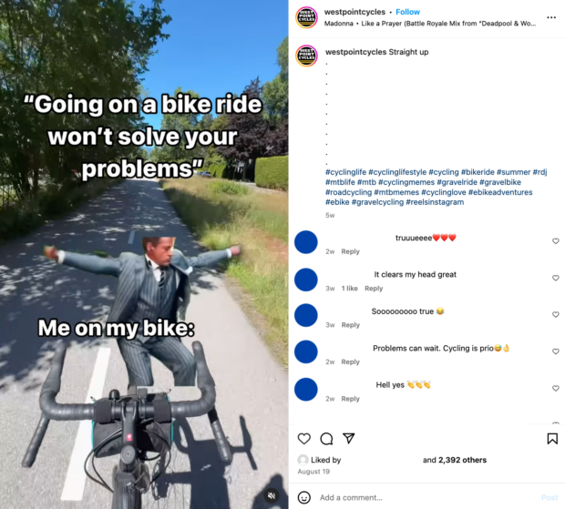 west point cycles bike ride meme