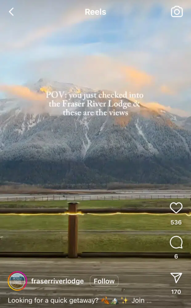 simple Reels with text POV you just checked into Fraser river lodge and these are views