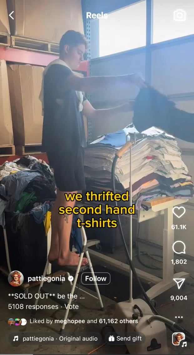 sustainability reel with caption we thrifted second hand shirts