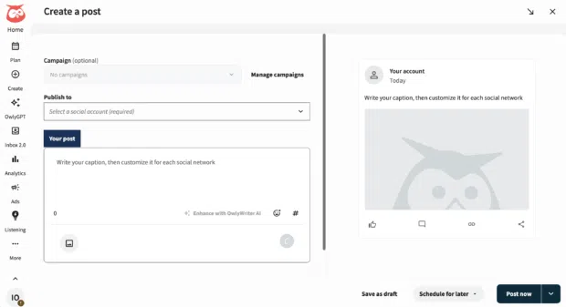 create a post and select social account to publish