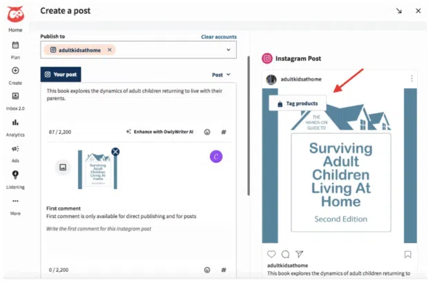 Hootsuite Instagram post tag products