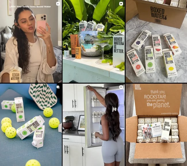 boxed water’s instagram grid targeting specific customers