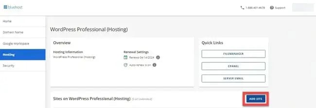 how to add a wordpress website at bluehost.