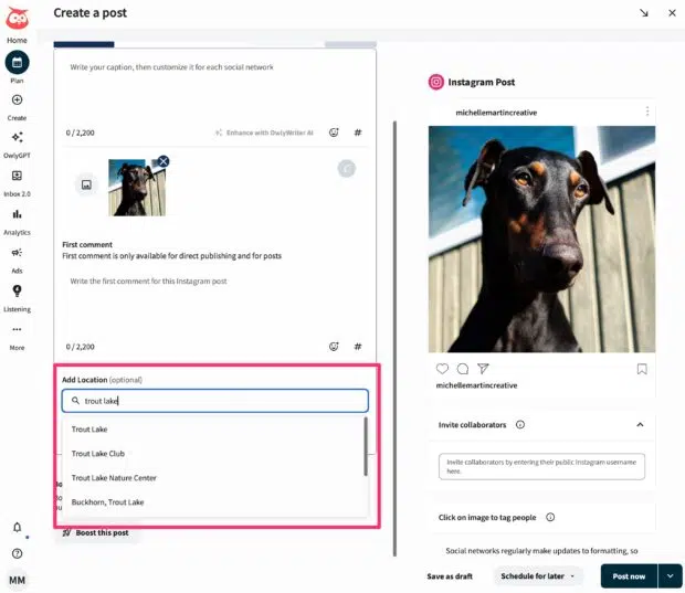 create a post Hootsuite instagram post