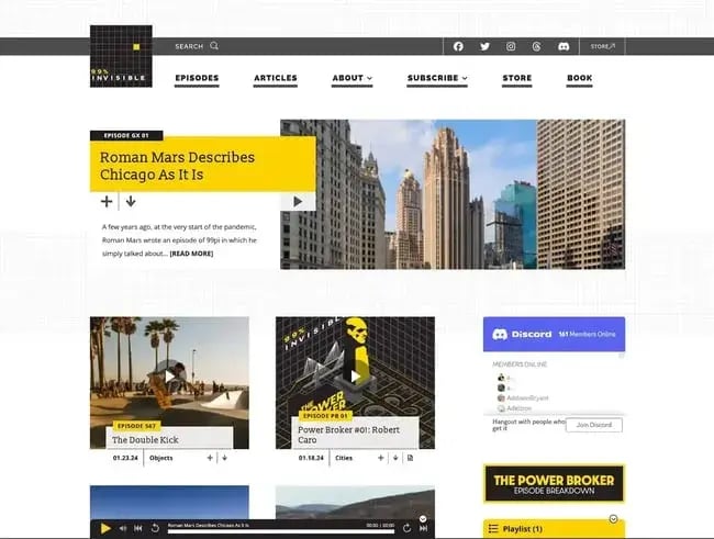 the 99% invisible wordpress website.