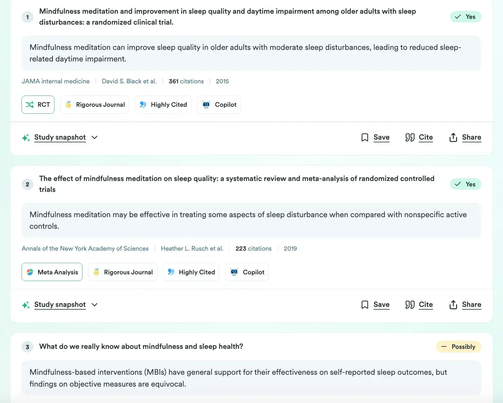 screenshot of consensus ai market research tool