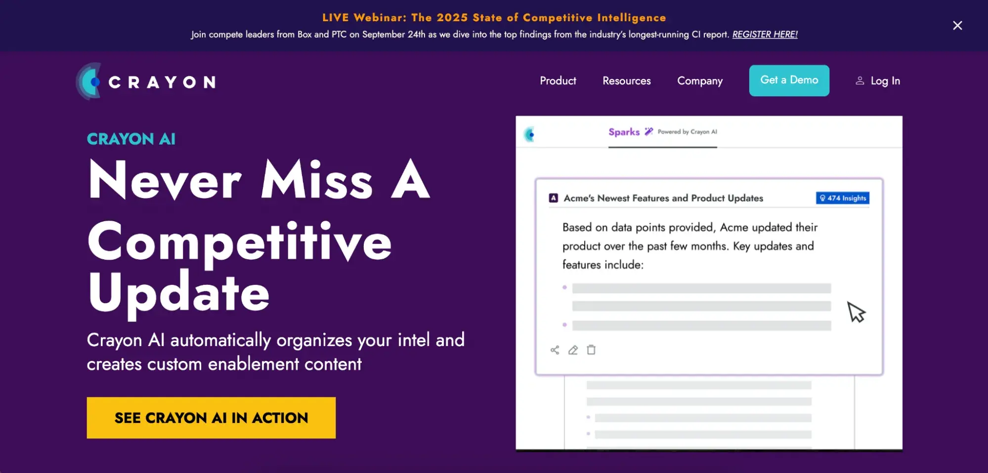 screenshot of crayon.co ai market research tool homepage