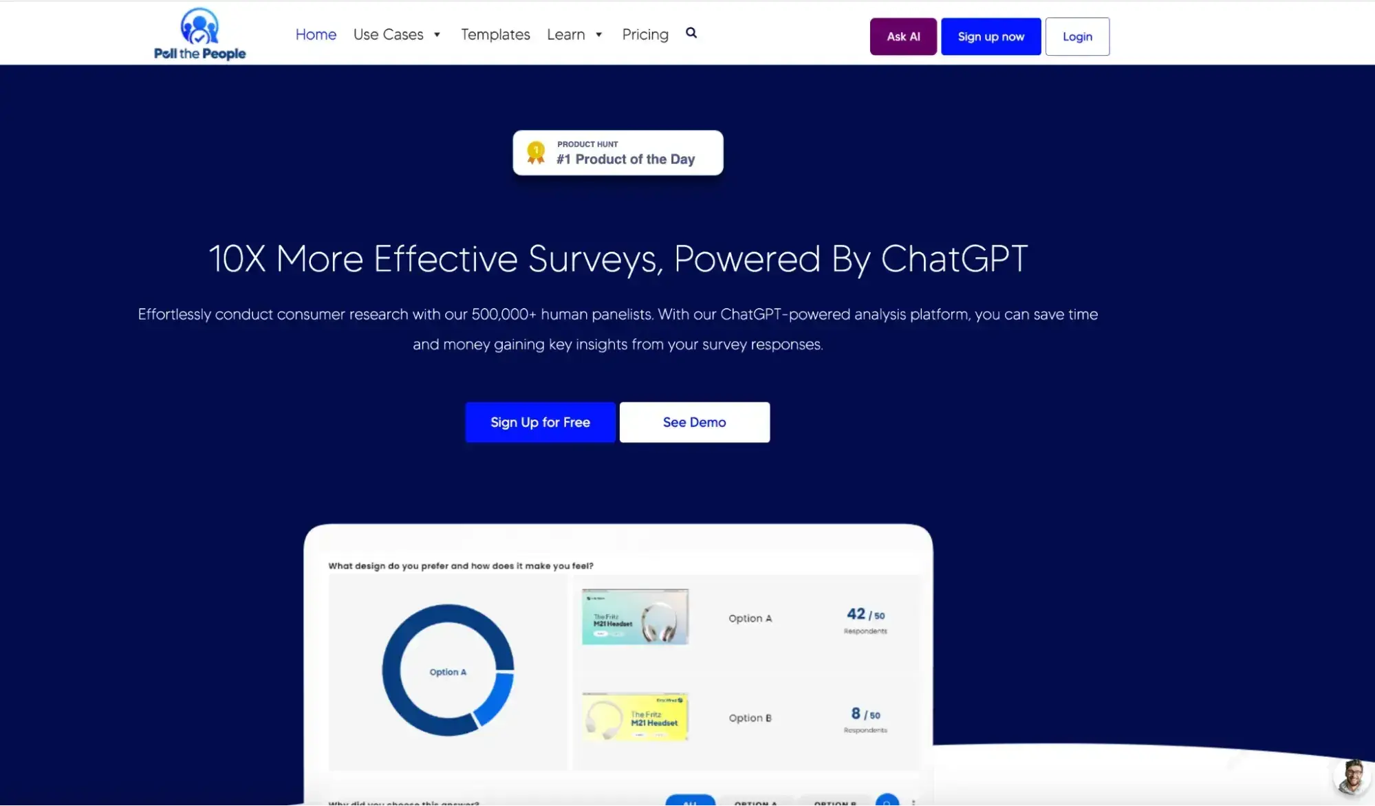 screenshot of poll the people market research tool homepage
