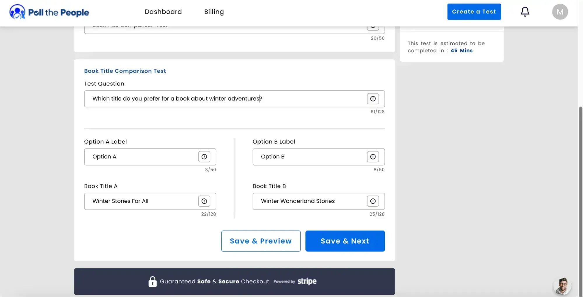screenshot of setup in poll the people ai market research tool