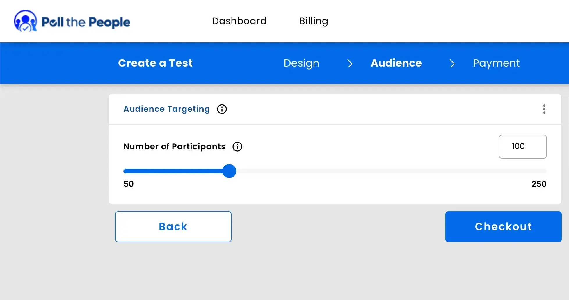 screenshot of participants selection tool in poll the people ai market research tool