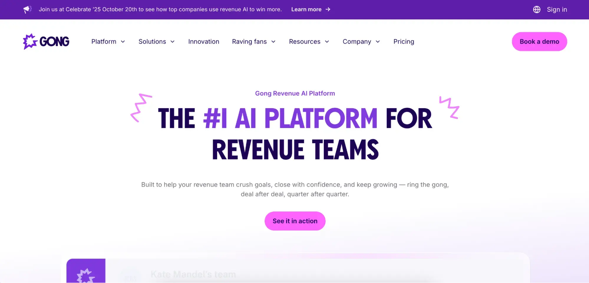 screenshot of gong ai market research tool homepage