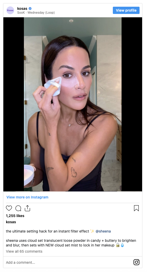 Kosas beauty founder demonstrating makeup application technique in bathroom mirror