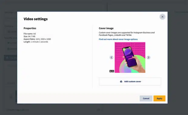 Screenshot of Compose showing thumbnail upload option for TikTok and LinkedIn