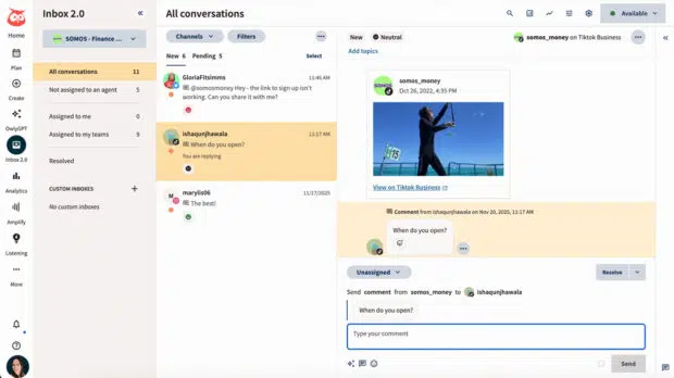 Hootsuite Inbox showing additional message context