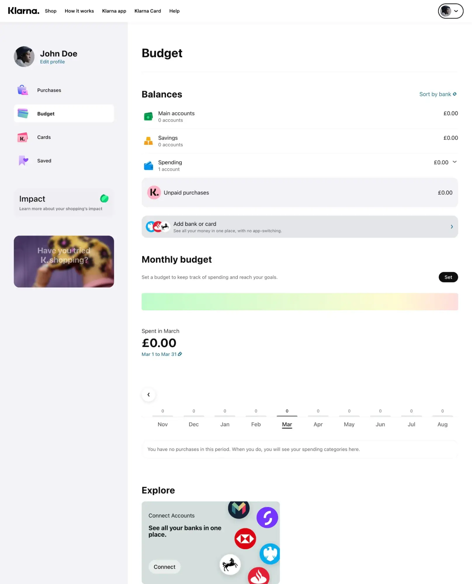 a screenshot of klarna’s user interface