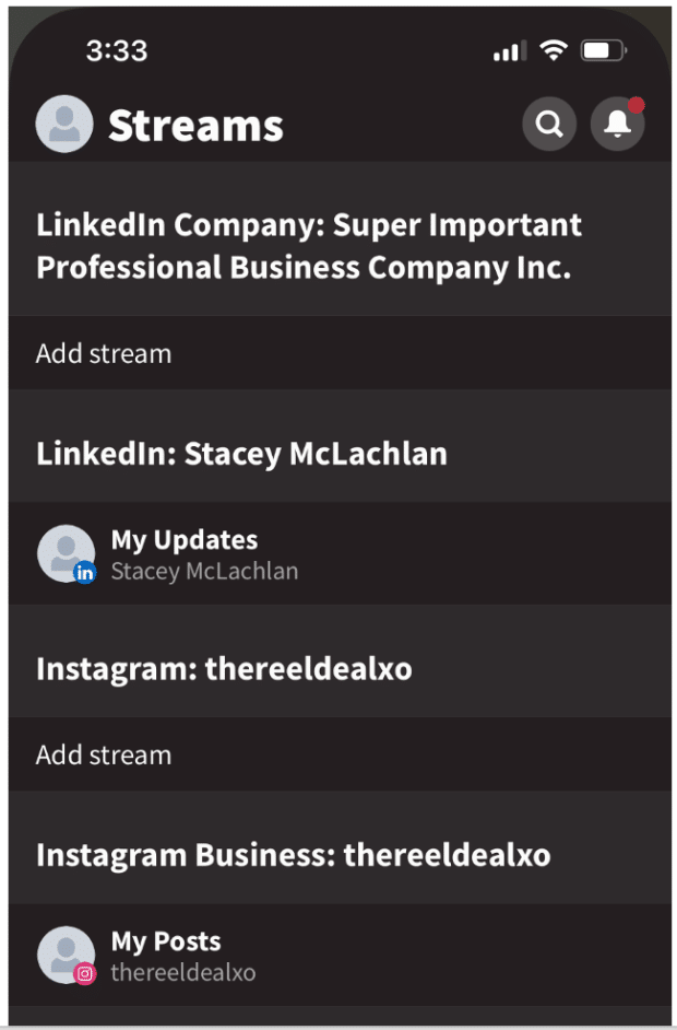 Select your TikTok account in Hootsuite mobile app