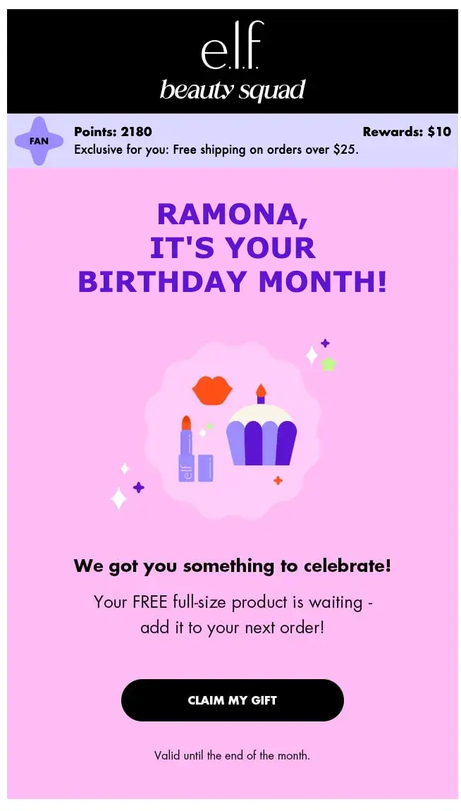 ai personalization in marketing,e.l.f. email marketing birthday personalization