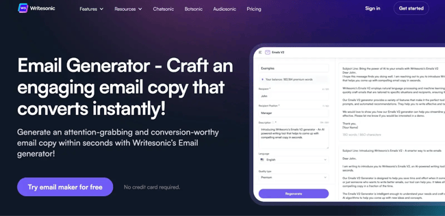ai powered email content, writesonic