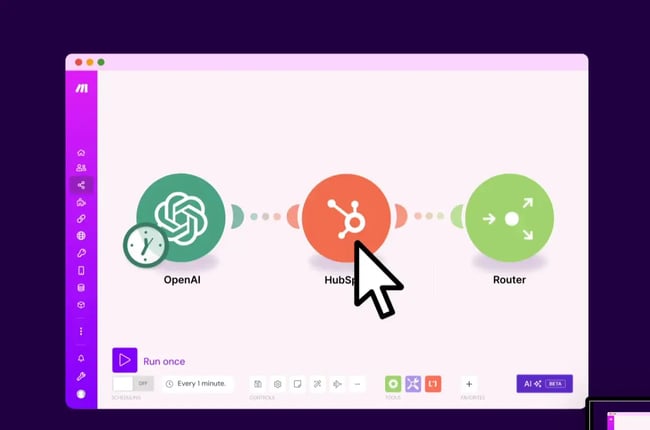 make dashboard screenshot showing AI workflow automation tools.