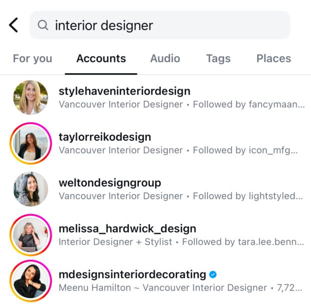 Story tip interior designer Instagram search
