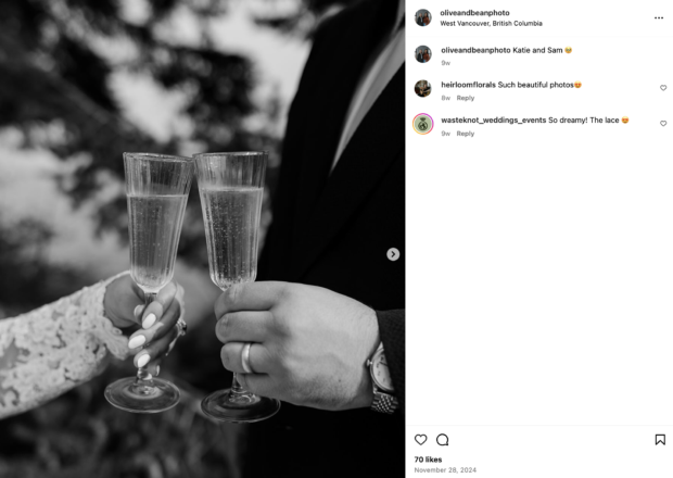 business tip Olive and Bean photo instagram comment interactions with accounts in wedding industry