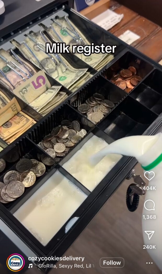 business tip cozy cookies delivery milk in cash register hook
