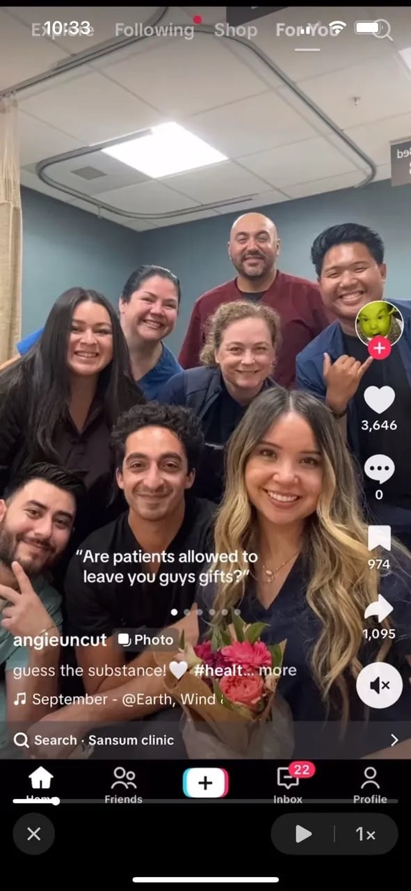 Social media content, featuring medical staff, with a question about gifts from patients, highlighting a common compliance challenge that can be monitored by social media compliance tools.