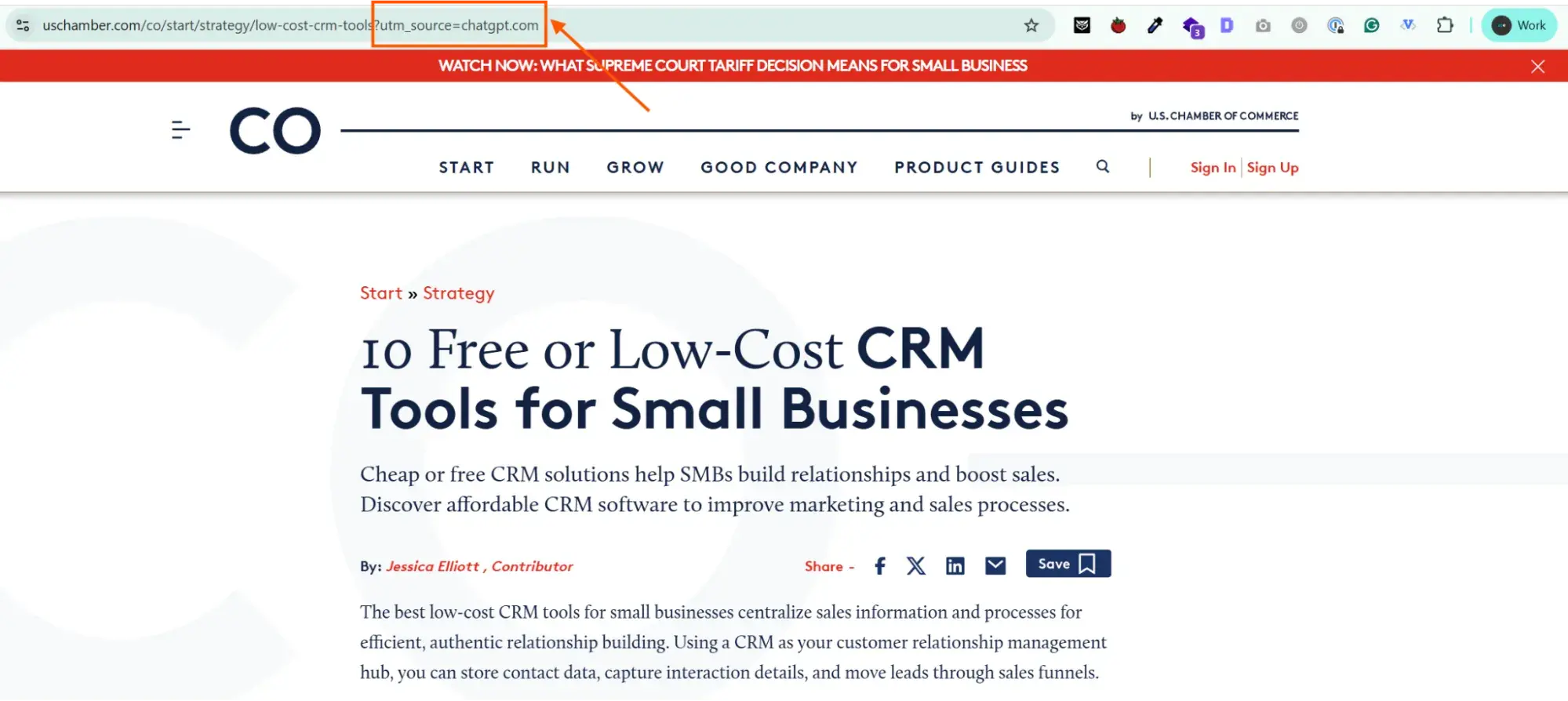 how to track ai search engine citations using url parameters. screenshot from a website cited by chatgpt shows how you can see evidence of chatgpt citations within the url parameter.