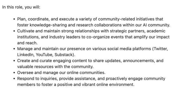 sample job description for a community manager