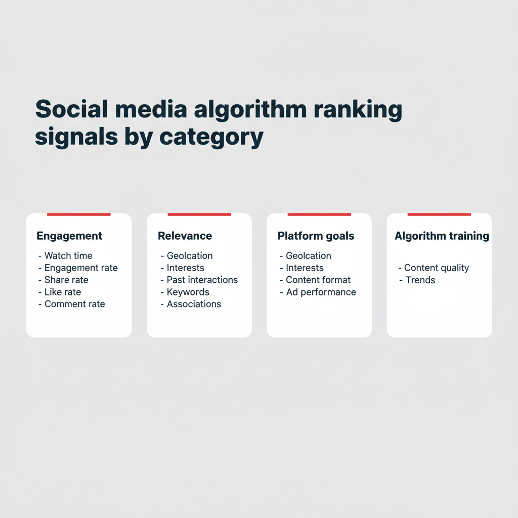 Social media algorithm ranking signals by category Social media algorithm ranking signals by category