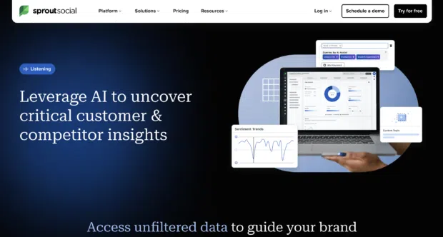 Sprout Social listening tool interface showing AI-powered customer insights