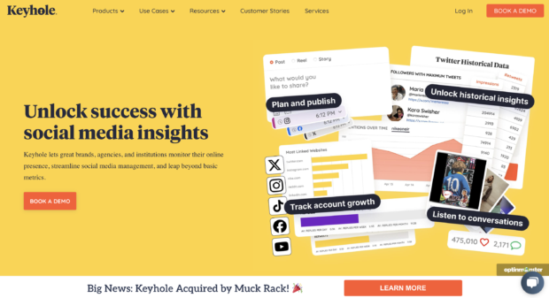 Keyhole social listening tool showing hashtag tracking and sentiment analysis